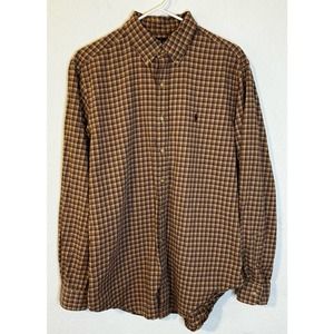Polo Ralph Lauren Men's LS‎ Button Down Shirt Classic Fit Size L Brown Plaid